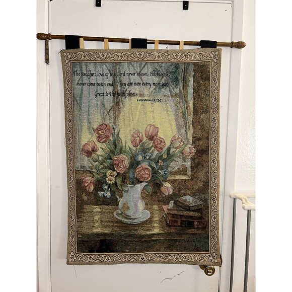 Grand Tapestry Spring Breeze Tulips in Pitcher Artist Lena Liu Wall Decor vtg - Picture 1 of 7